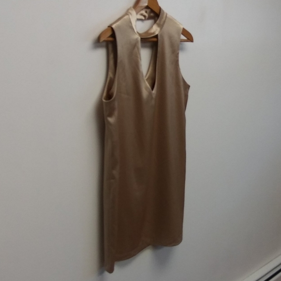 WAYF Gold Metallic Mock Neck Cut Out Mini Dress - Picture 4 of 14